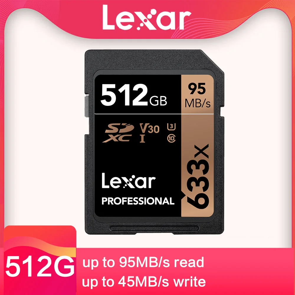 

Lexar SD card 128G 64G 256G 32G 512G Memory card Class10 U3 SDHC SDXC 95m/s flash memory card For 1080p 3D 4K video Camera