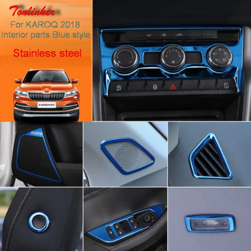 Tonlinker cubierta pegatinas para SKODA KAROQ 2017-18 estilo de coche 1-4 piezas de acero inoxidable Interior piezas azul estilo cubierta de la etiqueta engomada
