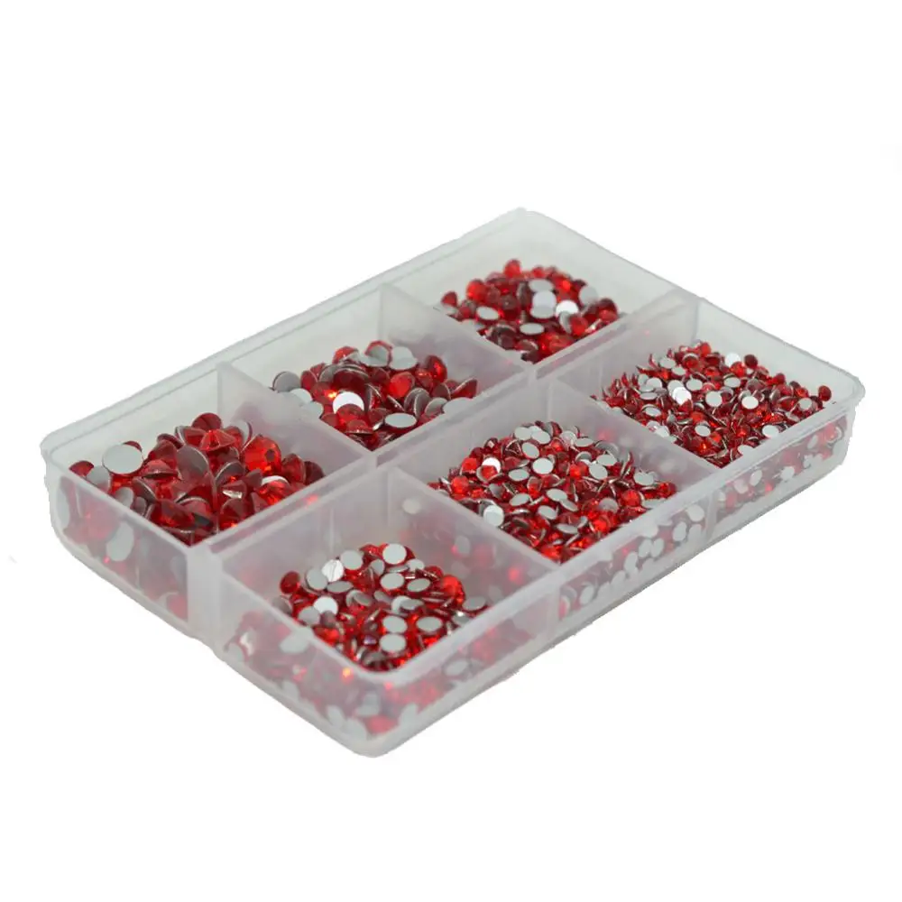 1 коробка многоразмерные стеклянные стразы для украшения ногтей смешанные цвета Пришивные АВ Хрустальные Стразы 3D Шарм драгоценные камни DIY маникюр - Цвет: 3500pcs SS6-20 Red