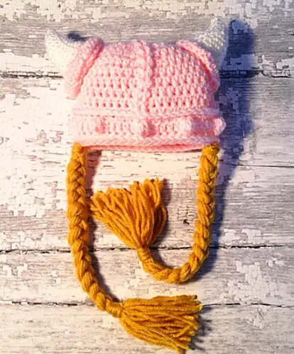 

girls Crochet Viking hat, Newborn to Adult with braids Funny Handmade Crochet Cartoon Viking Horn Hat Knitted Xmas horn BABY Hat