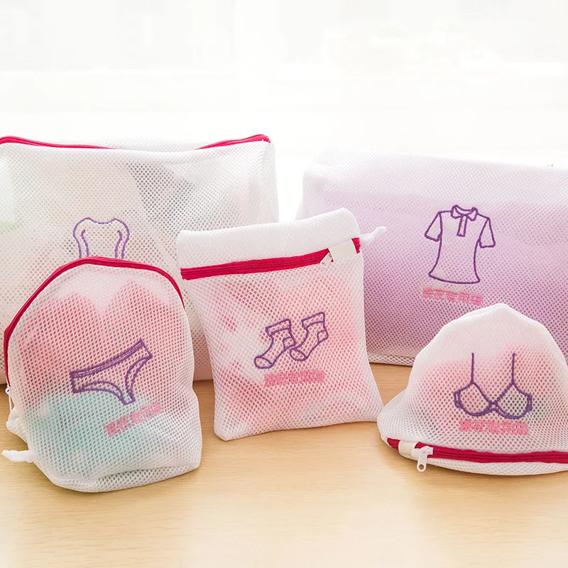 

5 pieces/set embroidered pattern thickened mesh laundry bag zipper garment underwear protector washing machine laundry bag