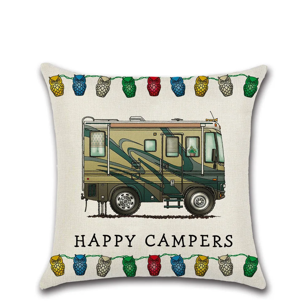 2 Мультфильм camper Автомобиль RV обеденный автомобиль серии «Happy camper» льняные наволочки для подушек, для дома декоративная диванная Подушка Наволочка на подушку - Цвет: 2