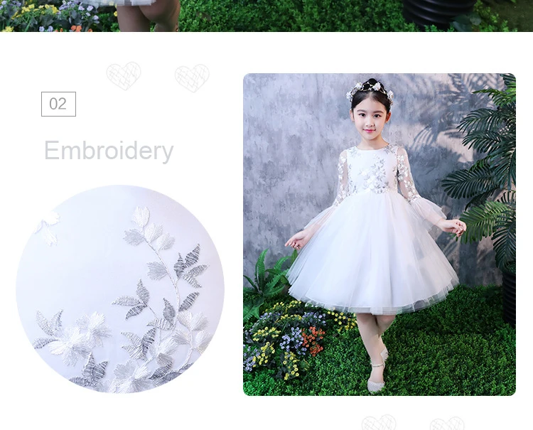 Girls White Princess Dress Flower Embroidered High Quality Prom Gown New Year Christmas Ceremonial Robe Elegant Frocks for 3-12T