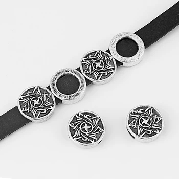 

10pcs Dart Flower Emboss Round Silde Spacer Charms Fit 10*2mm Flat Leather Cord For DIY Jewelry ACC