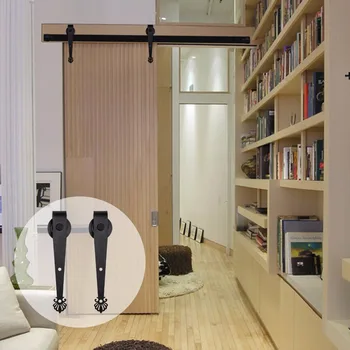 LWZH Rustic Wood Door Closet Hardware Kit Sliding Barn Door Black Crown Shaped Track Rail Rollers for Sliding Single Door LWZH Rustic Wood Door Closet Hardware Kit Sliding Barn Door Black Crown Shaped Track Rail Rollers for Sliding Single Door