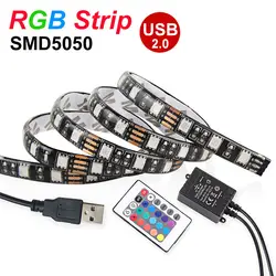 USB Светодиодные ленты свет SMD5050 RGB Светодиодные ленты DC5V гибкие светодио дный огни IP65 50 см 1м 2м с 24keys дистанционного ТВ фонового освещения