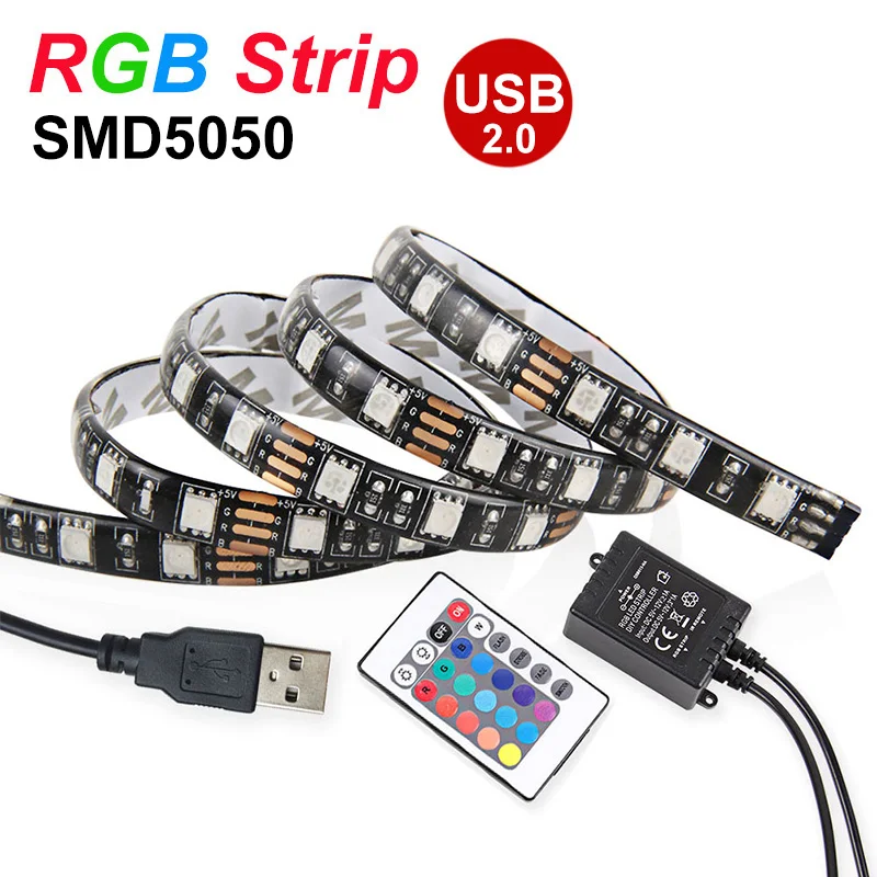 Светодиодная лента USB SMD5050 RGB DC5V гибкая светодиодная s IP65 50 см 1 м 2 с 24 клавишами