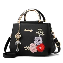 2019 Women Embroidery Flower Leather Handbag Shoulder Bag Ladies Purse Tote Messenger Satchel Crossbody Large Top-Handle Bags girls open shoulder flower embroidery top