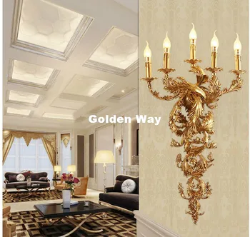 

Free Shipping D58cm H95cm 5L 110V~220V Indoor Lighting Wall Lamp Copper Bedroom Wall Lighting Antique Bronze Living Room Lights