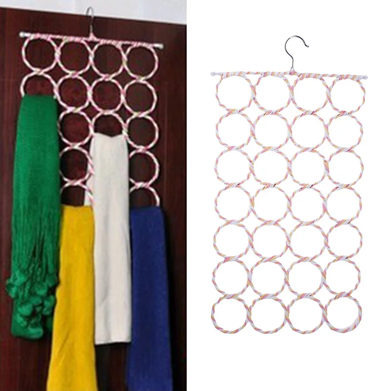 

Multifunction 12/28 Hole Ring Rope Scarf Wraps Shawl Storage Holder Hook Hanger Scarf Belt Tie Slots Holder Home Organizer