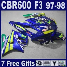 ABS customize free fairings blue for Honda 97 98 CBR 600 F3 1997 1998 CBR600F3 fairing kits black motorbike fairing