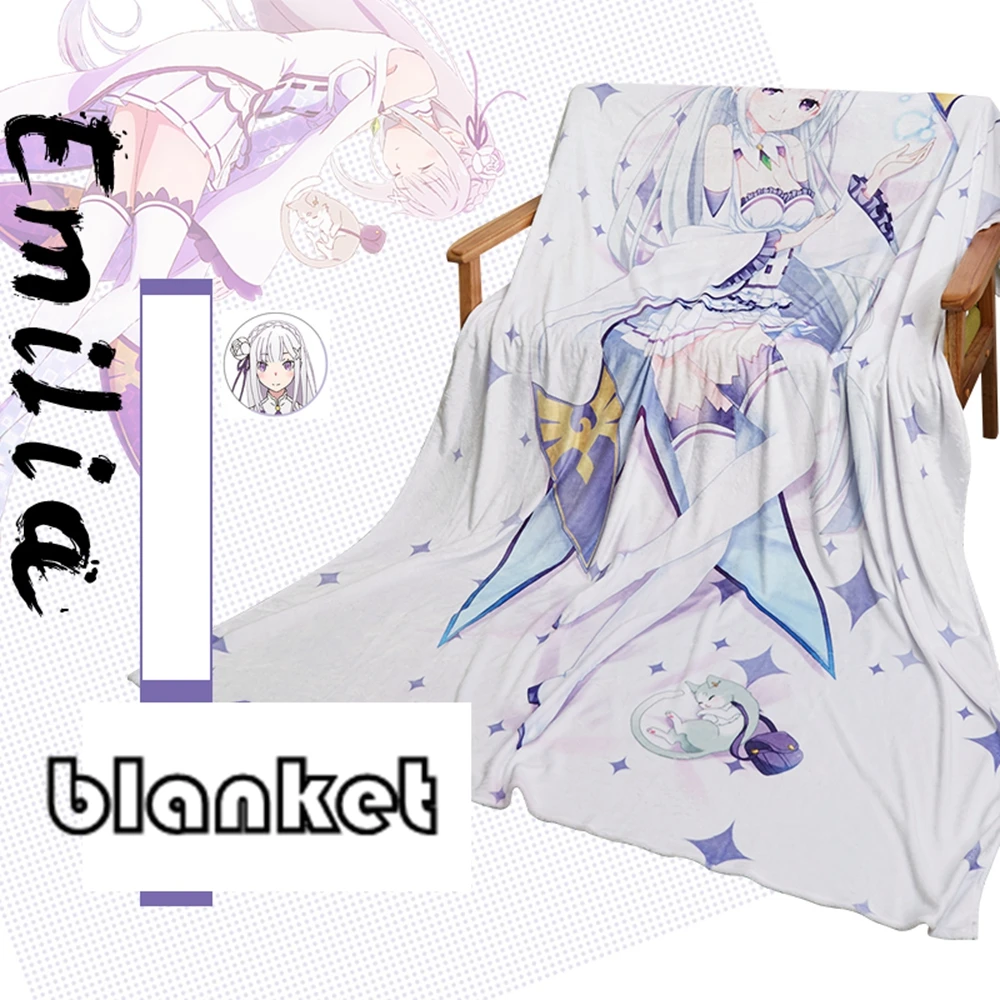 

Anime JK Re Life in a different world from zero Emilia Cosplay Flannel Throw Blanket 1.5*2M Bed Plush Sleep Cover Bedding