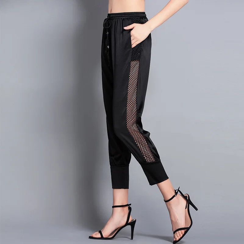 Zware Zijden Harem zwarte mesh broek fem me vrouwen beach office werk casual broek rokken volledige lengte 2019 zomer plus size sexy Zware Zijden Harem zwarte mesh broek fem me vrouwen beach office werk casual broek rokken volledige lengte 2019 zomer plus size sexy