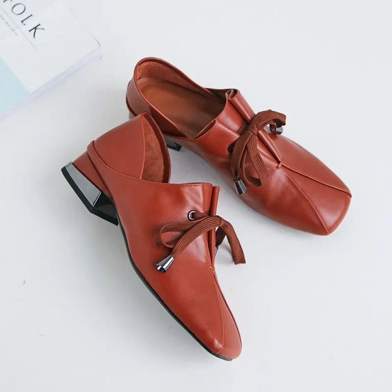 ALLBITEFO/Новые Брендовые женские туфли из натуральной кожи на каблуке; модные женские туфли с квадратным носком на низком каблуке; Женская рабочая обувь; европейские размеры 34-43 - Цвет: Красный