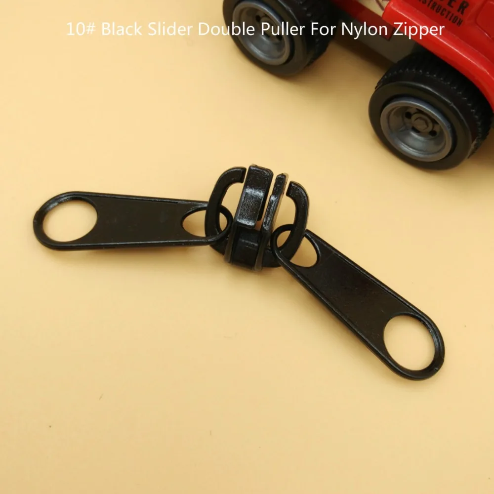 10 Black Repair Kits Zipper 5Pcs Double Pull Metal Slider Zipper Head