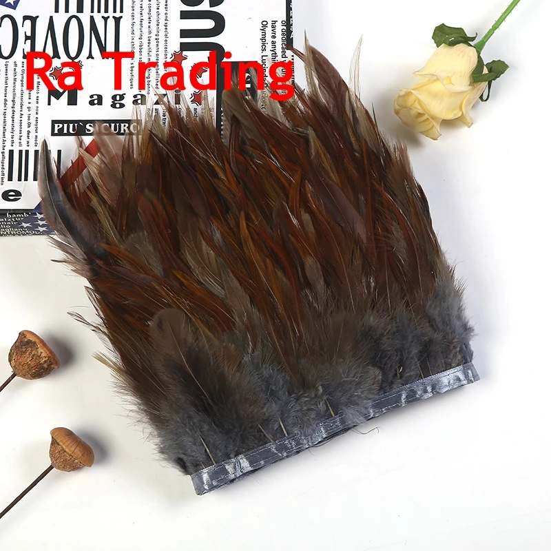 

10 Yards Grey Color Natural Rooster Feathers Ribbon Pheasant Feather Trim For Wedding Party Decoration DIY Clothing Accessories