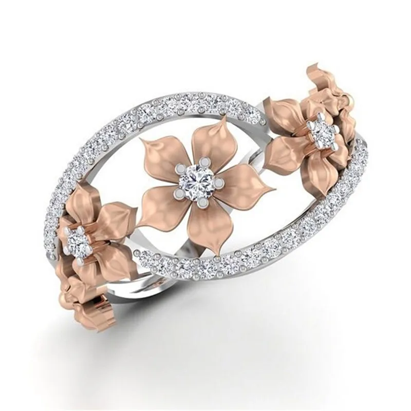 

Delicate Flower AAA Zircon Flower Ring Hollow out Micro Setting Crystal Wedding Engagement Rings Party Ring Jewelry For Women S3