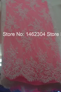 

Eyelash Lace Trim and net embroidery guipure fabric african french lace fabric Off White for Bridal/Wedding Dresses