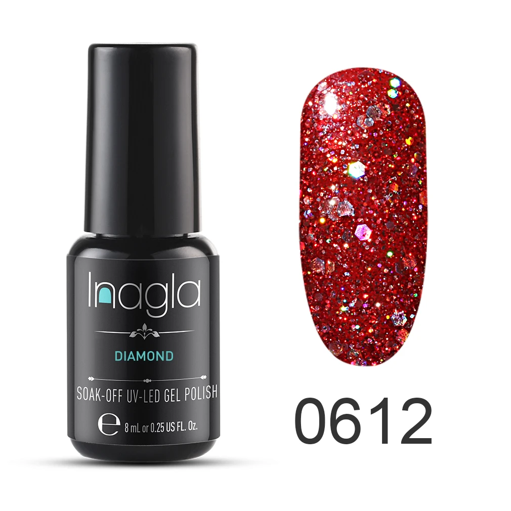 Inagla, 8 мл, Алмазный гель для ногтей, блестящий Светодиодный УФ-гель для маникюра, блестящий замачивающийся Гель-лак, лак для ногтей, Полупостоянный лак для ногтей - Цвет: 0612