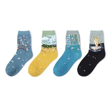 1 пара Книги по искусству хлопок экипажа печатных смешные носки Ретро абстрактная живопись маслом Divertidos символов хип-хоп скейтборд носки Для женщин