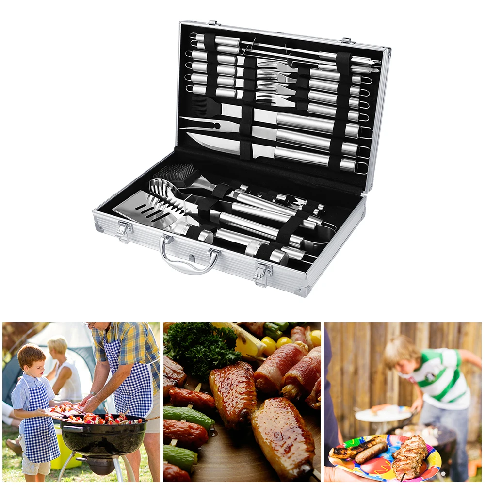 

Stainless Steel BBQ Set Barbecue Grilling Tools Set BBQ Utensil Accessories Camping Outdoor Cooking Tools Kit With Carry Bag Box
