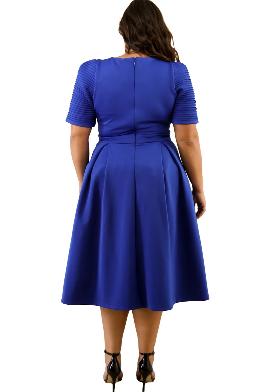 Blue-Plus-Size-Pleat-Flare-Dress-LC61843-5-2
