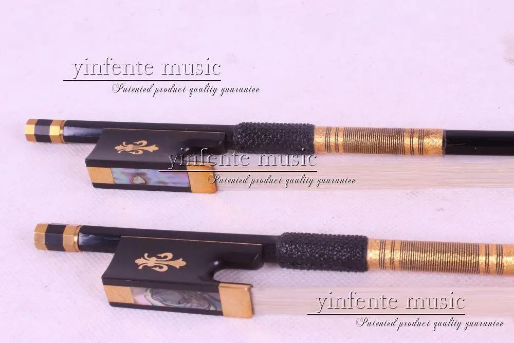 

77# 1 pcs Violin Bow Black Carbon Fiber Round Stick Ebony Frog Flower inlaid