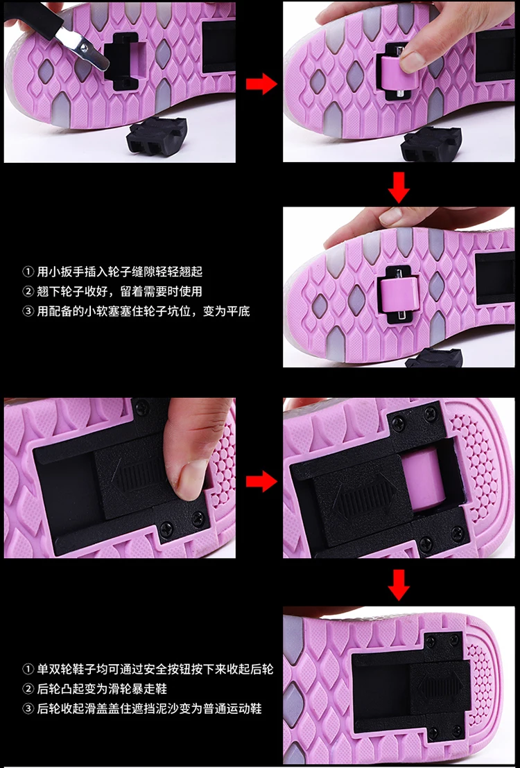 Sapatos para Crianças Tênis com Rodas Usb de Carregamento Preto Rosa Cinza Moda Meninas Meninos Led Luz Rolo Skate Crianças Duas Rodas 14 Mamãe e Bebê