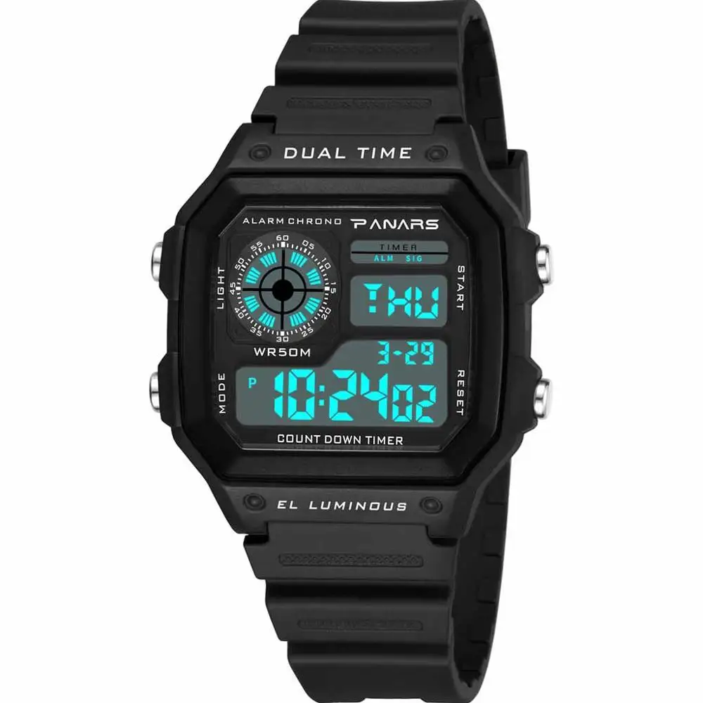 Цифровые мужские наручные часы, водонепроницаемые, двойное время, персональный, многофункциональный, светодиодный, мужские, электронные часы для подарка, Relogio Masculino Q5 - Цвет: A