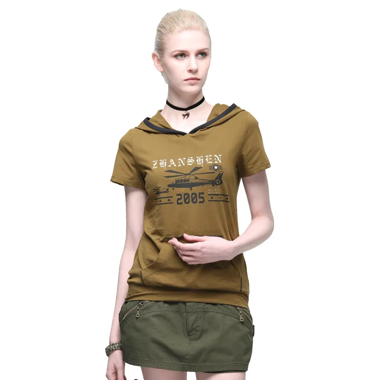 Summer Military Style Ladies Short sleeved T shirt Army Green Casual