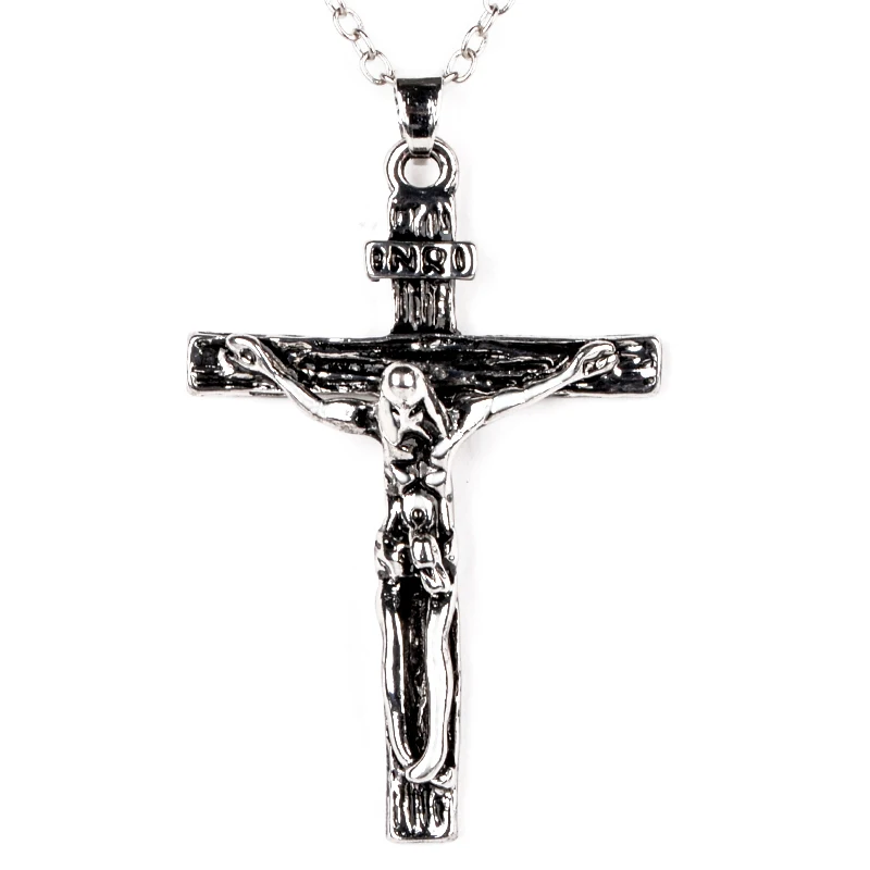 Vintage Classic Punk Statement Necklace Trendy Male Silver Gold Color Crucifix Cross Jesus Piece Necklace&Pendants Men Jewelry