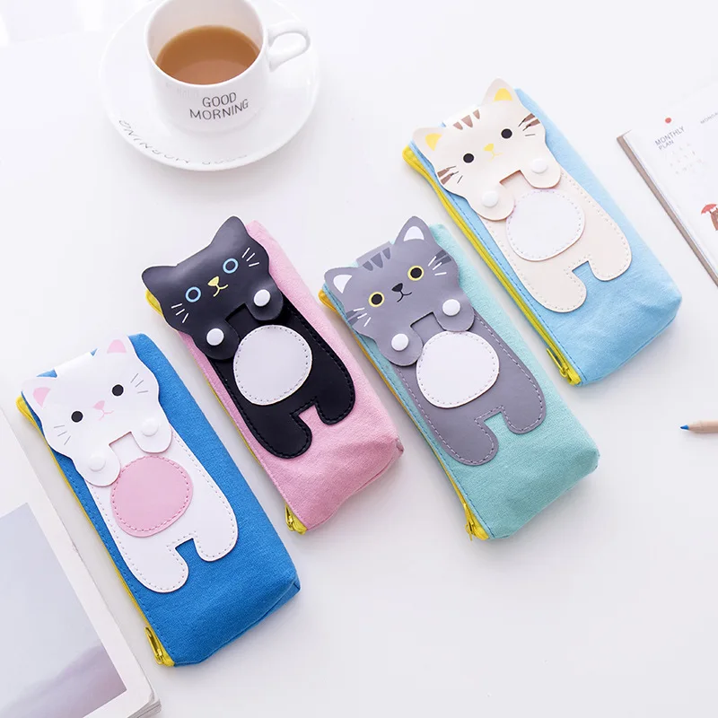 

Back to School Pencil Case Cat Canvas Pencil Bag Bts Pencilcase For Kids Girl Gift Office Supplies Pen Bag Box Kawaii Stationery