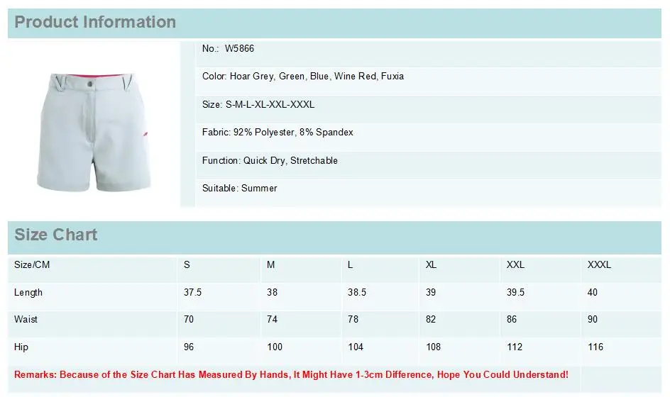 W5866 SIZE CHART
