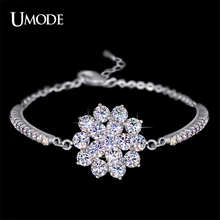 Umode цепь стразами чашки и 16 шт. сверкающие кубического циркония цветок браслет белый позолоченные ювелирные изделия для женщин UB0040B