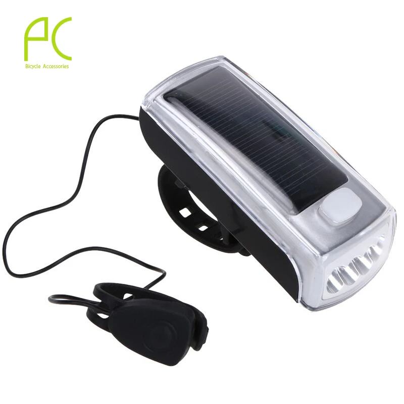 

PCycling Solar Energy Cycling Light LED Bike Horn Bicycle Rechargeable Front Head Flashlight Bike Bell Lamps Warning Night Light