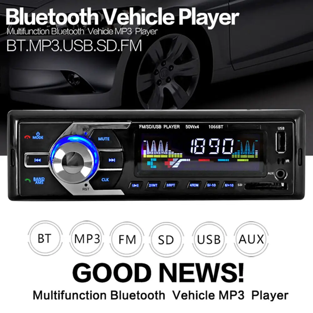 12 В Автомагнитола Bluetooth 1 din автомобильный стерео плеер AUX-IN MP3 FM/USB/Радио пульт дистанционного управления для телефона