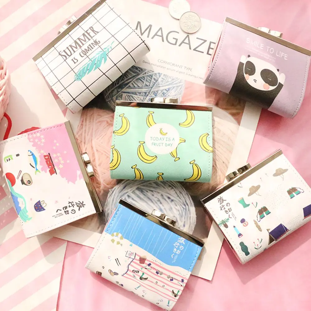 

New Arrival PU Leather Coin Purses Small Hasp Clutch Wallet Lady Fashion Fruits Pattern Cartoon Dollar Money Bag Casual