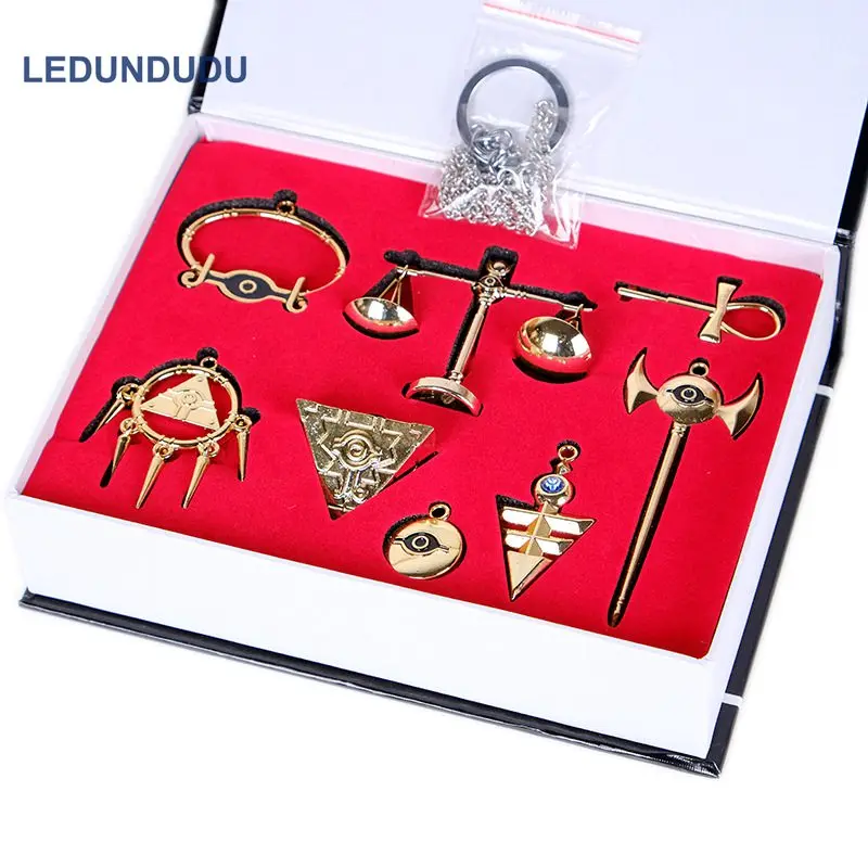

Anime Yu-Gi-Oh Cosplay set Yugi Muto Action Figures ATEM Props Collection Necklace Pendants Keychains with Color Box