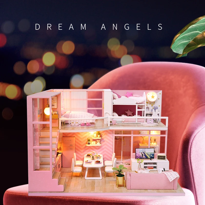 

DIY Friendly Doll House Furniture Dream Angel Miniature Dollhouse Toys for girls Casinha De Boneca Lol House