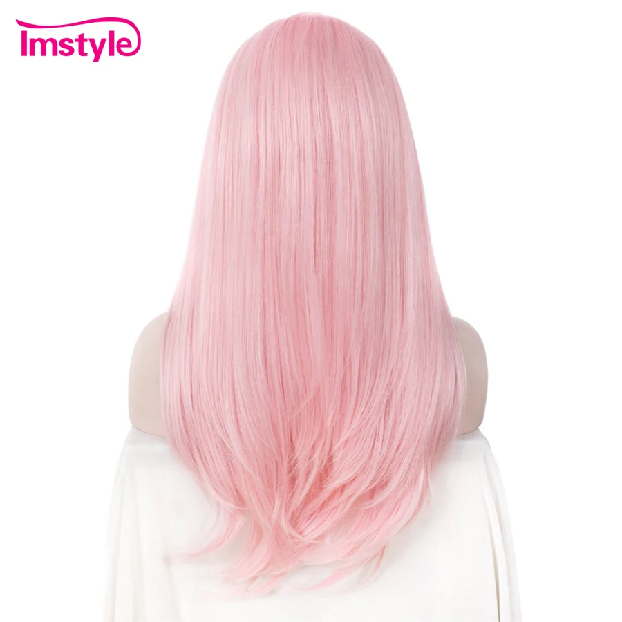 Imstyle розовый парик прямые синтетические волосы на кружеве парик для женщин высокая температура волокно Glueless косплэй парик