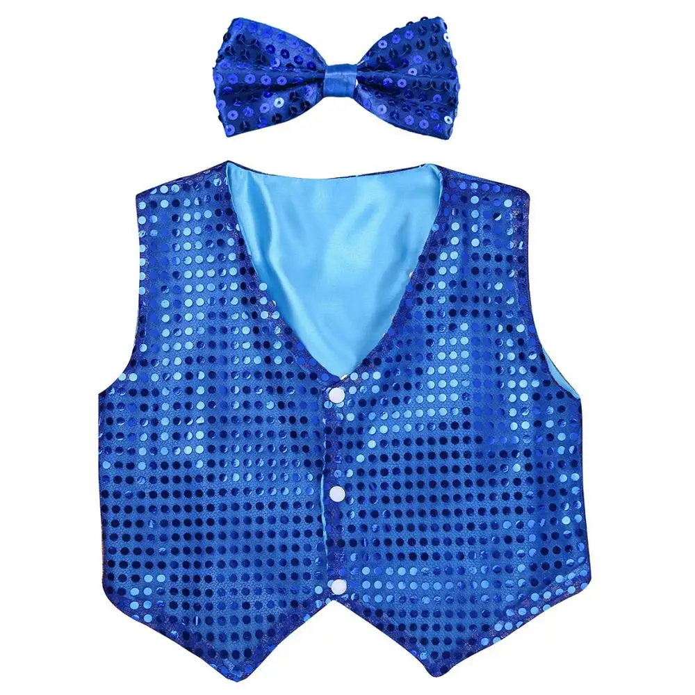 Boys Girls Jazz Dancewear Vest Bowknot set Kids Glitter Clothes Choir Costume Childrens Hip-hop Jazz Dance Sequined Vest