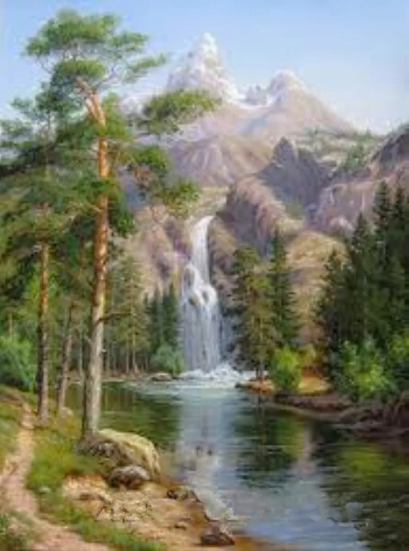 landscape DIY oil paint painting by numbers diy picture waterfall