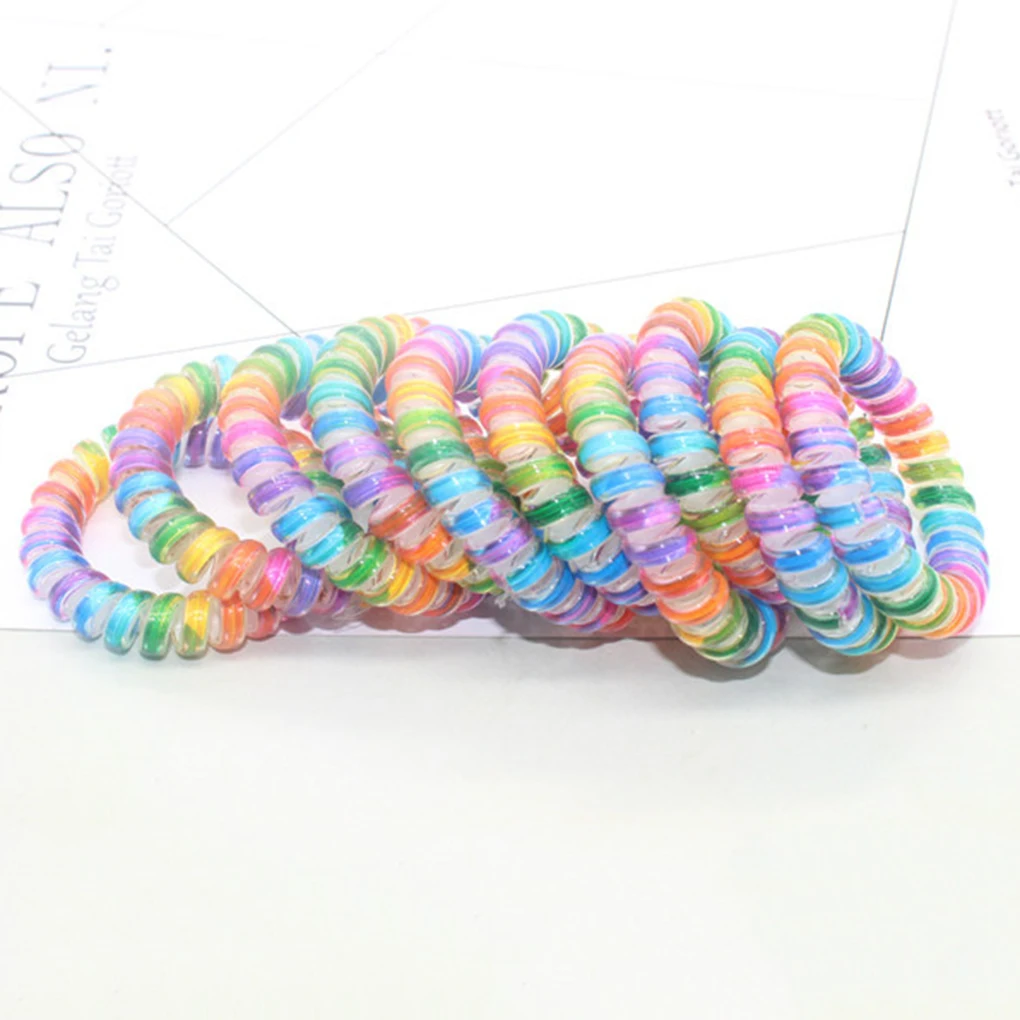 النساء قوس قزح اللون مطاطا Hairbands دوامة شكل الشعر العلاقات حبل أغطية الرأس الهاتف عقال