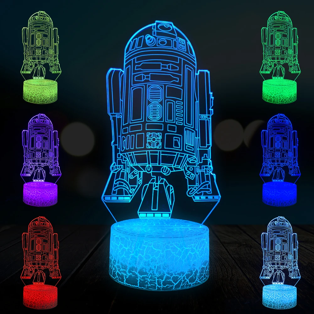 

Robot Battleship R2D2 Toy 3D Lamp Star Wars LED USB Mood Table Desk Night Light Multicolor Kid Child Boy Gift Lava Crack Base