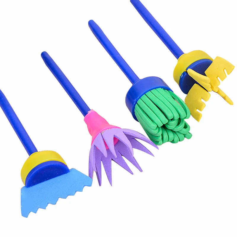 

New 4Pcs/set Drawing Toys Funny Creative Toys For Kids DIY Flower Graffiti Sponge Art Supplies Brushes Seal Painting Tool