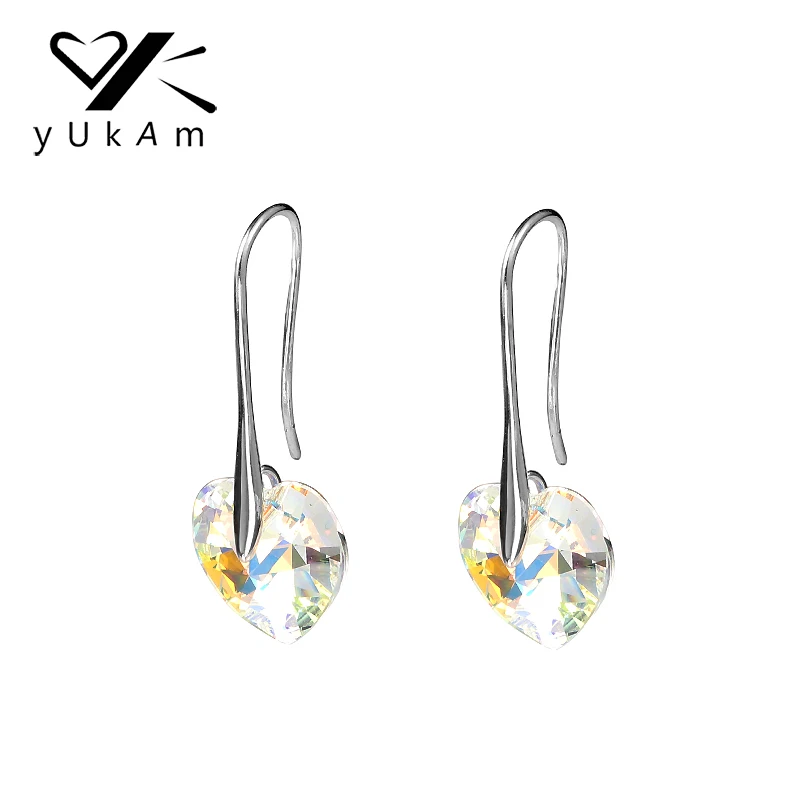 

YUKAM Jewelry Silver Clear AAA Cubic Zircon Dangle Drop Earrings Hanging Big Cute Love Heart CZ Crystal Earrings for Women Gifts
