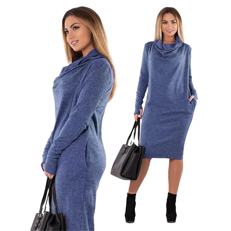 

Autumn Pockets Plus Size Dress Women's Elegant Party Office Fashion Long Sleeve Midi Dress Sexy Turtleneck Tunic 5xl 6xl Vestido