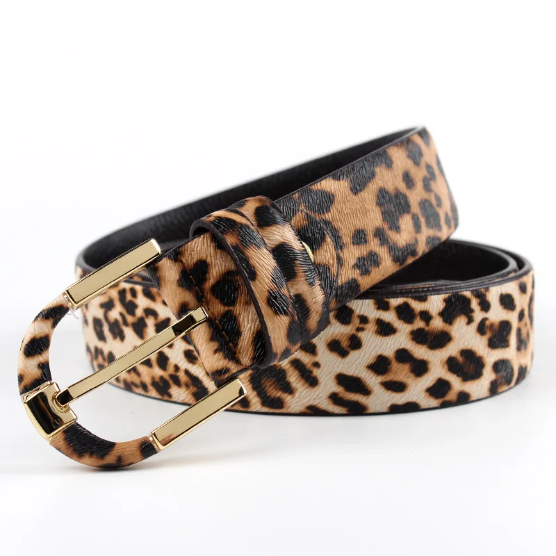 Cinturones de vestir de moda para mujer, cinturón de cuero auténtico con estampado de leopardo para mujer, marrón y negro, cinturón con hebilla