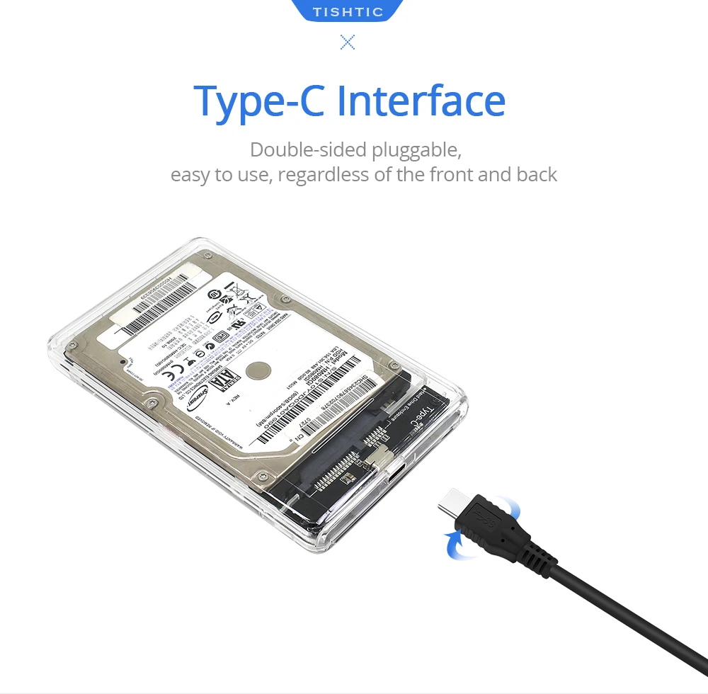 TISHRIC Newest Transparent USB3.0 Type-C SSD Case Adapter DVD HDD Sata Caddy Optibay 9.5 mm 2.5 inch Box Hard Drive Enclosure (6)