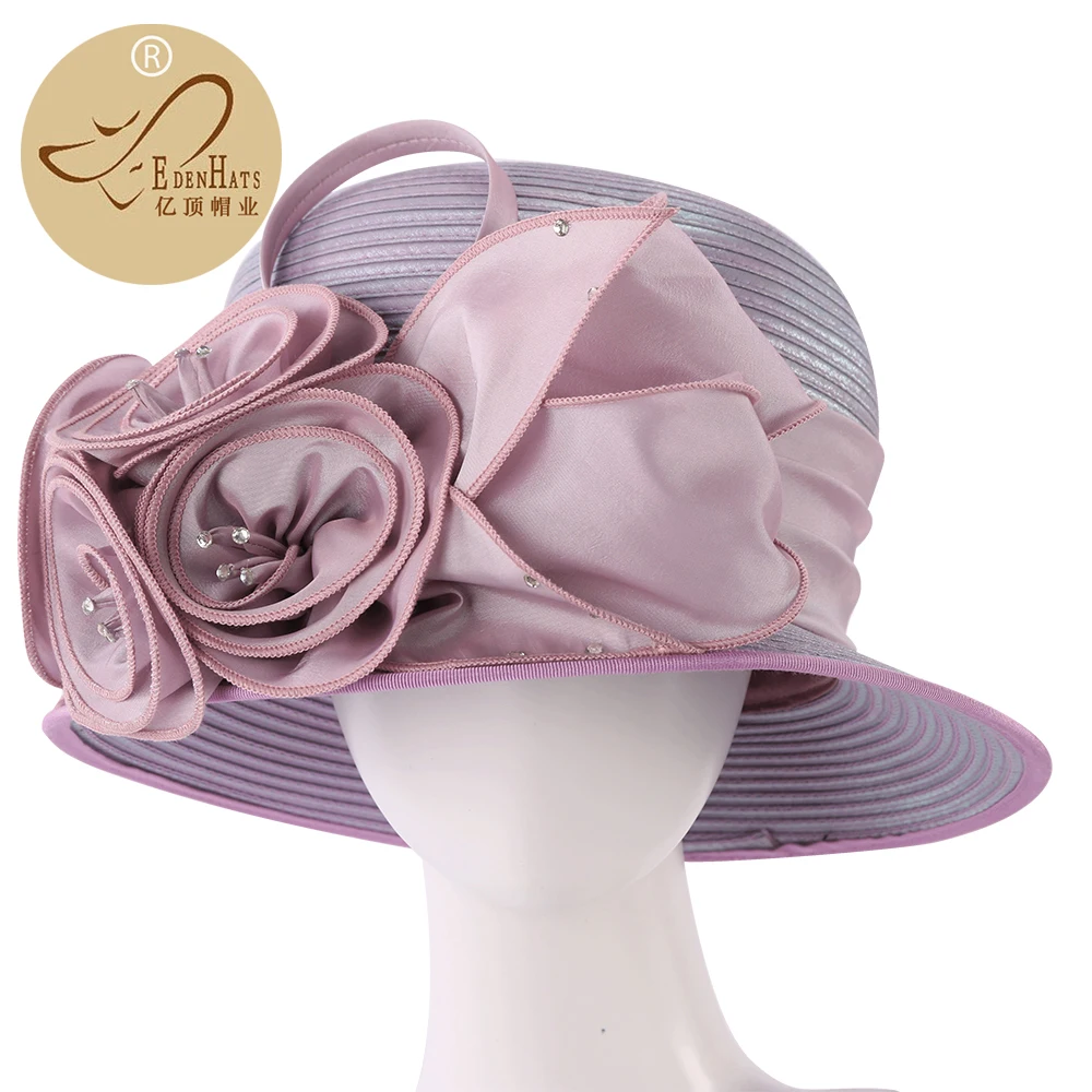 Высокое качество женские шляпы с большим цветком отделка Кентукки Дерби шляпа для женщин s вязать формальный церковный козырек S10-4270